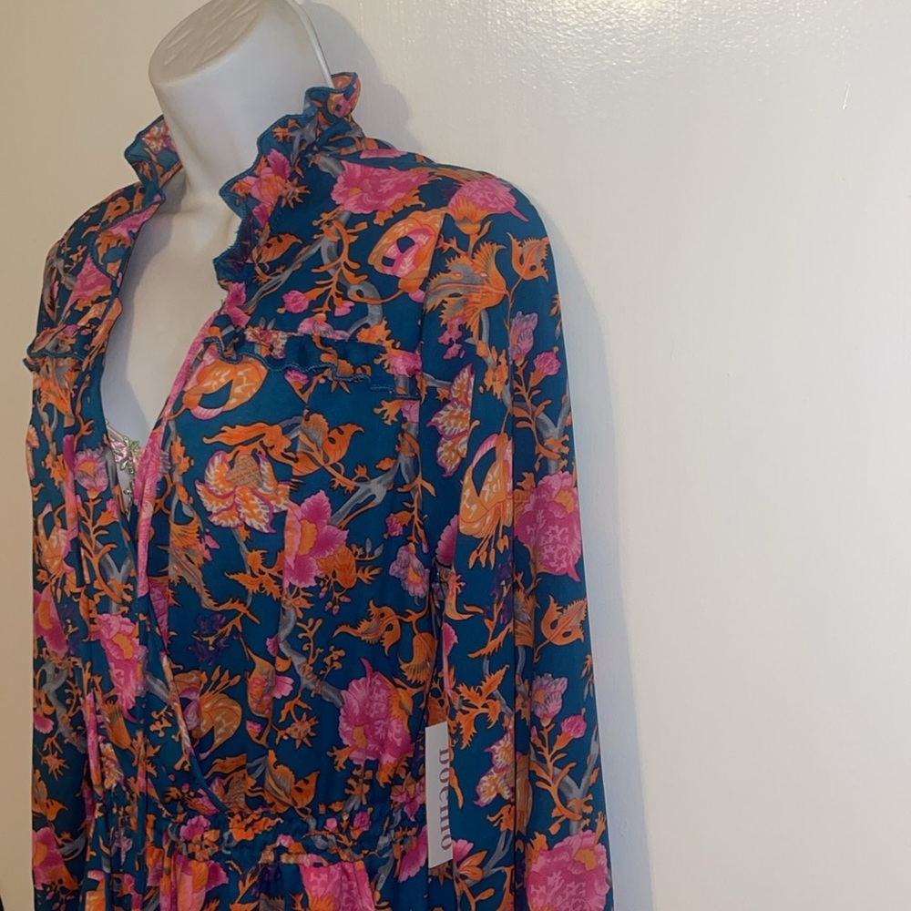 NWT Boemo Anthropologie Tiered Maxi Dress Floral Tassel Tie Long Sleeve - Picture 6 of 14